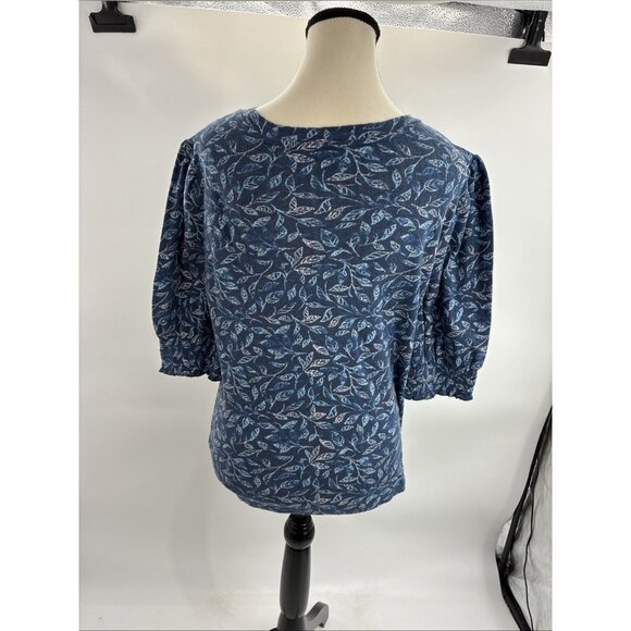 Lucky Brand Womens Size L Blue Floral Print Top Elbow Sleeve Boho Casual Shirt - Picture 4 of 6
